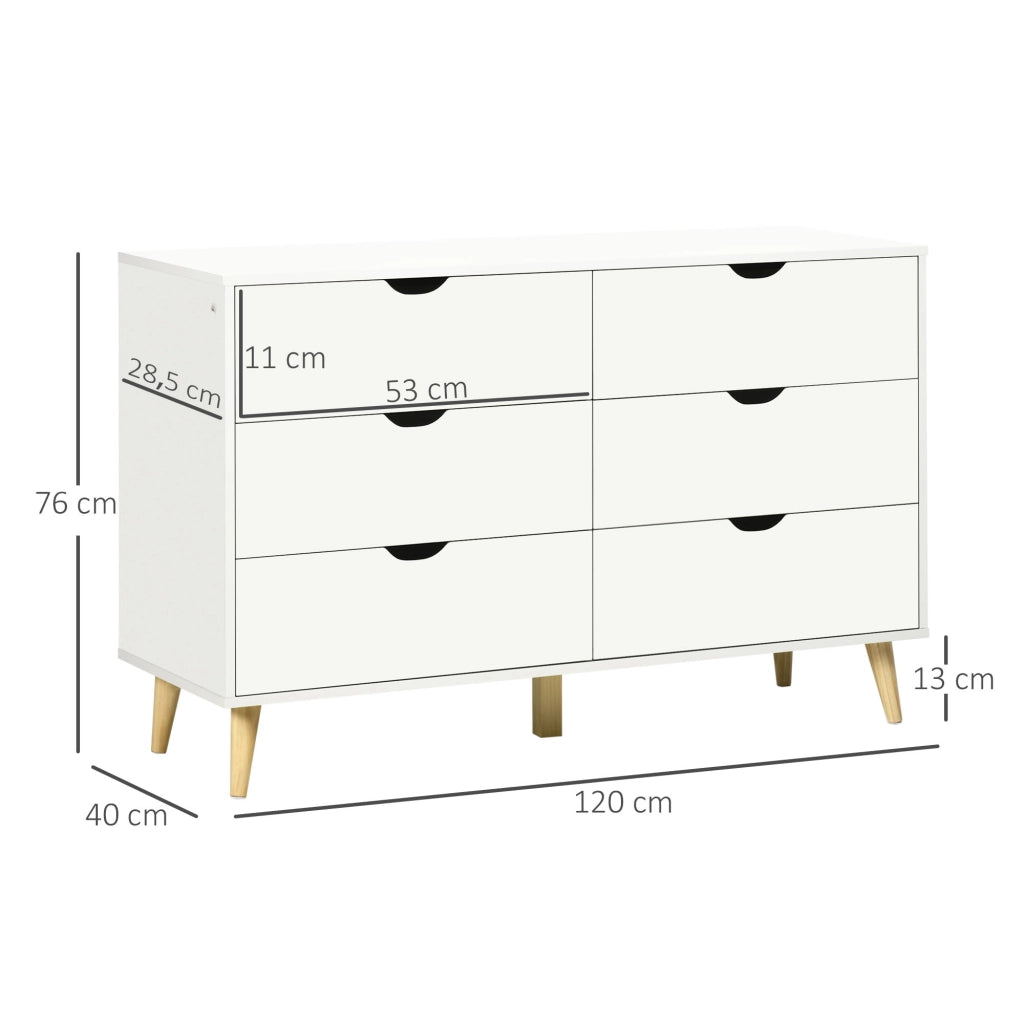 Cassettiera Moderna con 6 Cassetti ¨C zephmum ¨C Bianco 120x40x76 cm