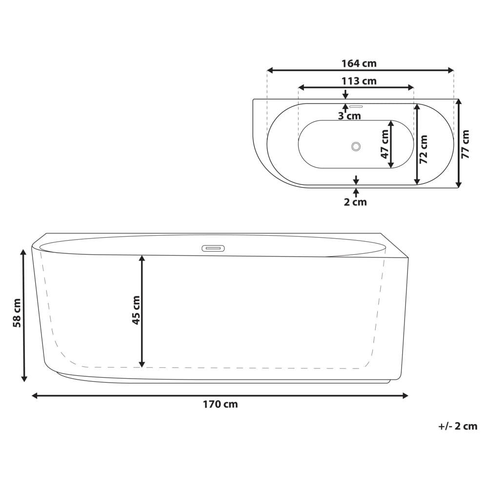 Vasca da bagno angolare sinistra in acrilico bianco lucido 170 x 80 cm Controllo del troppopieno Bagno in stile moderno