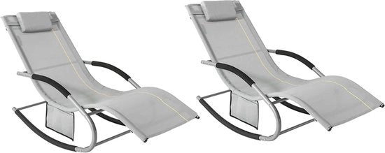 Set di lettini da 2 - Poltrona - Superficie respirante - Cuscino rimovibile - Grigio - 158x62x68 cm
