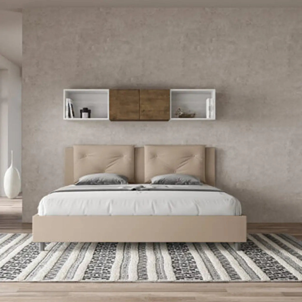 Letto matrimoniale king size con rete imbottito 200x200 similpelle tortora Appia