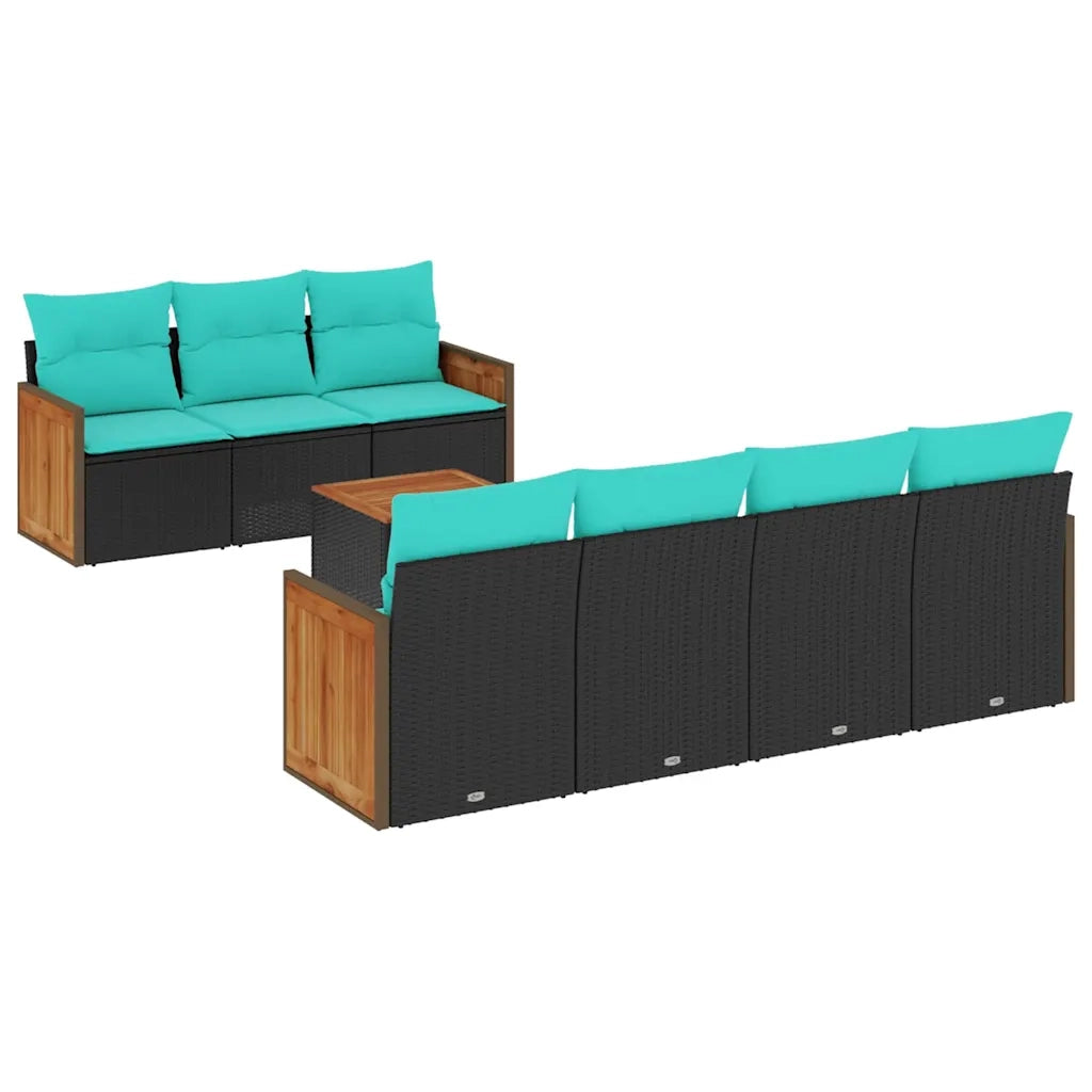 Set Divani da Giardino 8 pz con Cuscini Nero in Polyrattan 3227485