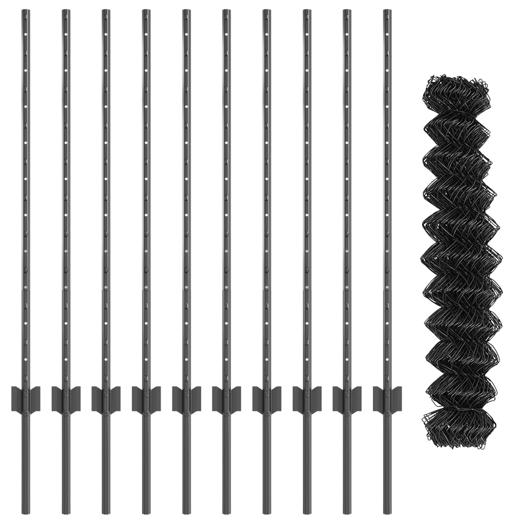 Recinzione a Maglie con 20 Pali U Grigia 1x10 m Acciaio