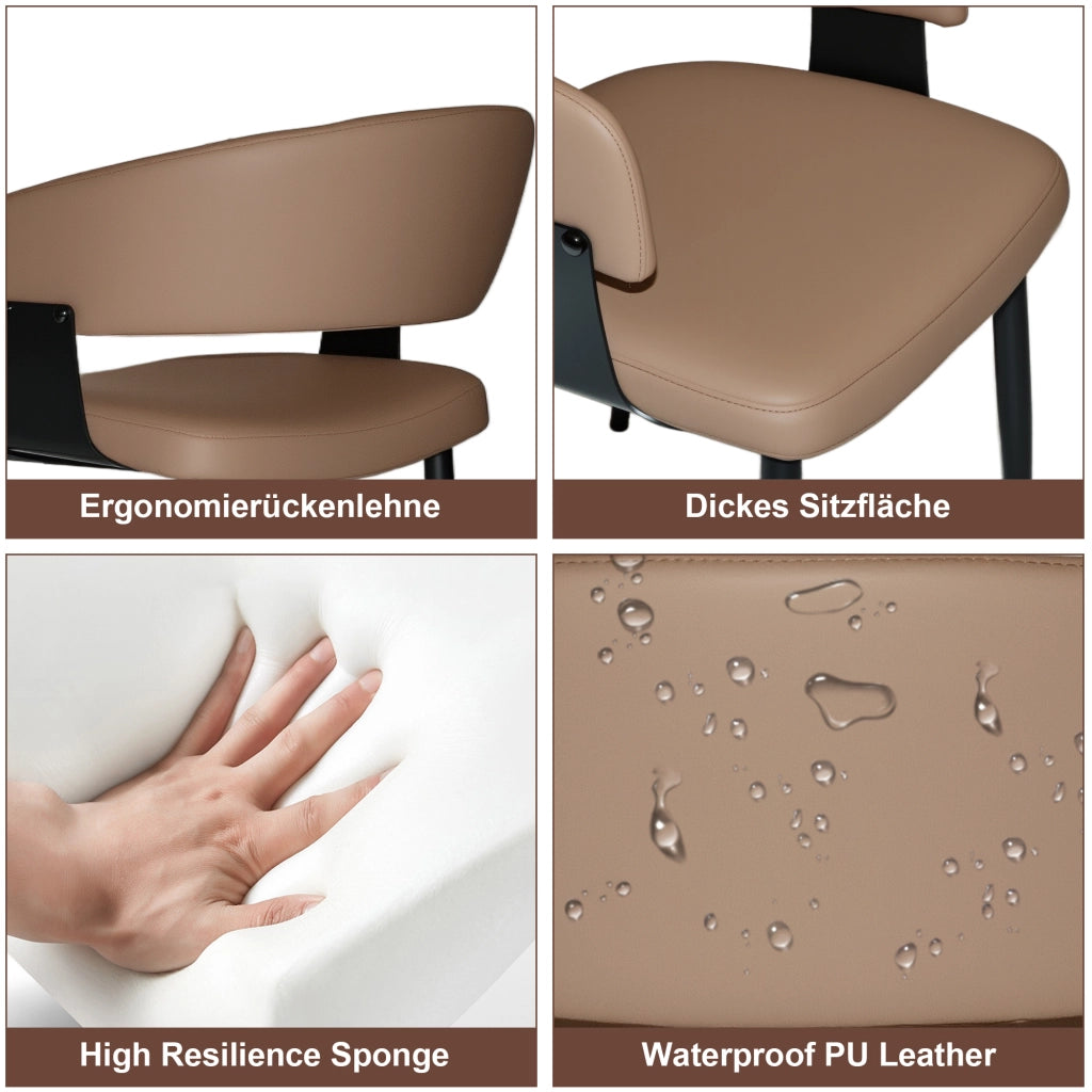 Sedia da Pranzo Ergonomica con Schienale Aperto e Braccioli Integrati in PU Marrone
