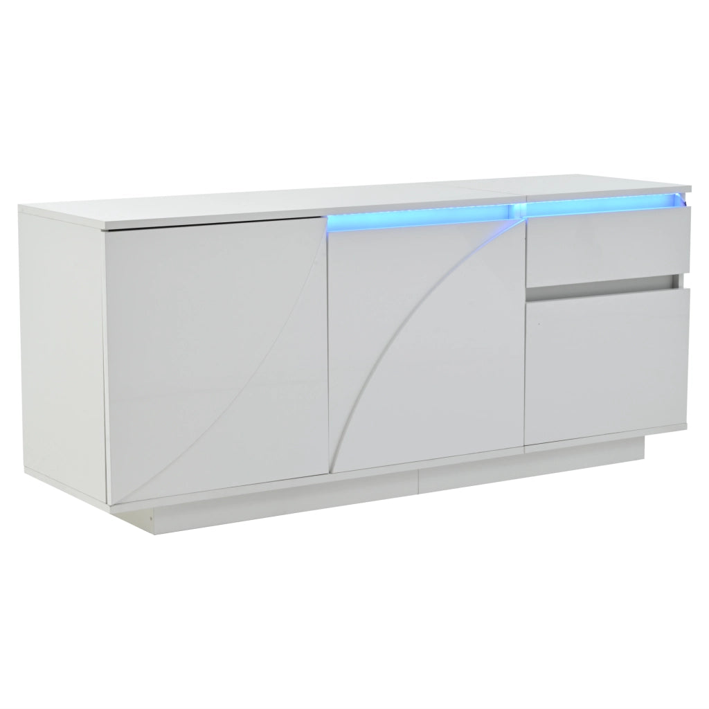 Armadio laterale con LED - Zephmum- 140x40x60cm, 3 ante, cassetto, bianco