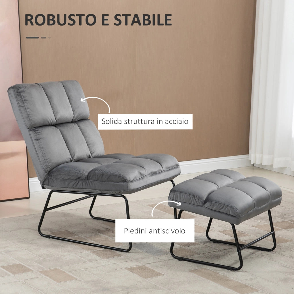 Easycomfort Sedia Imbottita con Poggiapiedi Abbinato per Soggiorno, Studio e Camera da Letto, 60x80.5x89 cm, Grigio