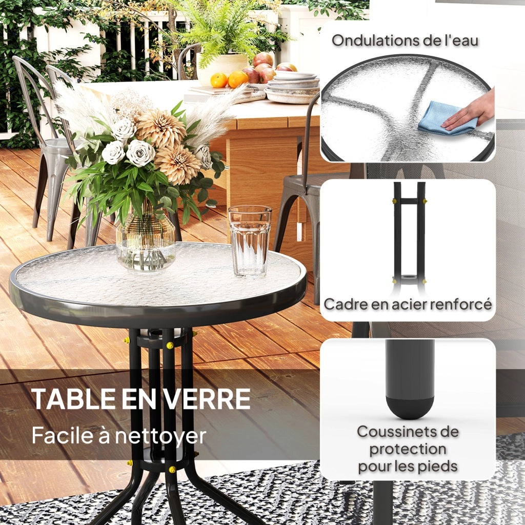 Set giardino 3 pezzi ¨C zephmum ¨C 2 poltrone impilabili, tavolino vetro temperato nero