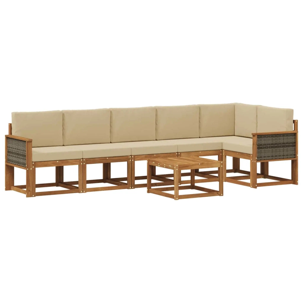 Set di divani da esterno 7 pcs Naturale e Beige Poliestere 3385269
