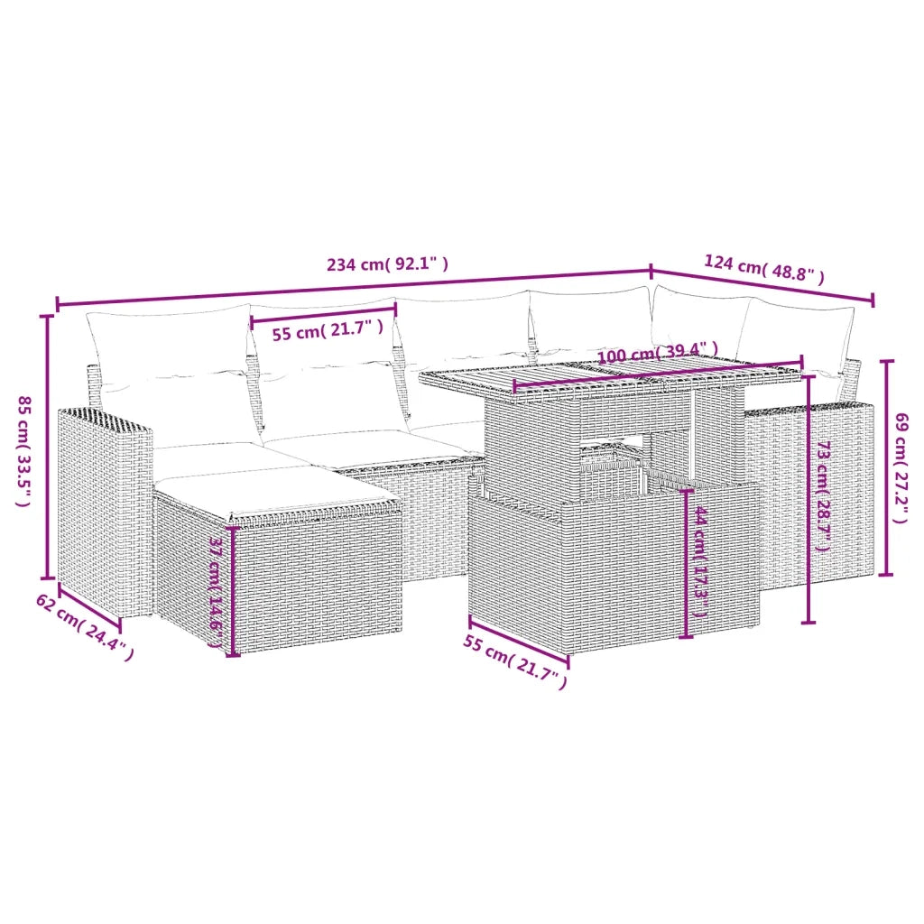Set Divani da Giardino con Cuscini 7pz Nero Polyrattan 3275590