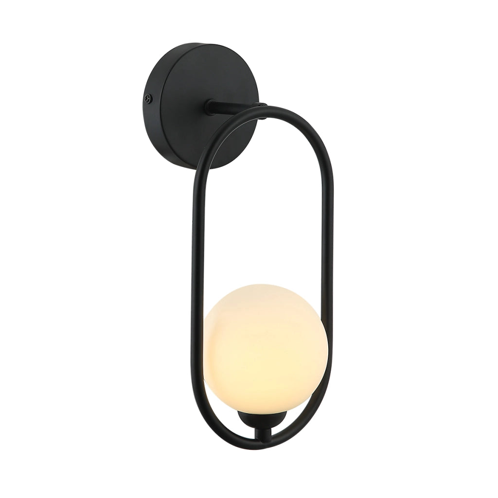 Applique Italux LUPUS nera con globo vetro bianco G9