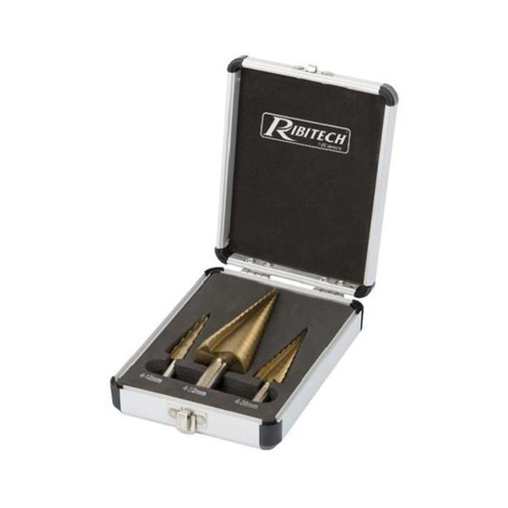 Ribimex set 3 punte frese a scalini hss per legno acciaio plastica