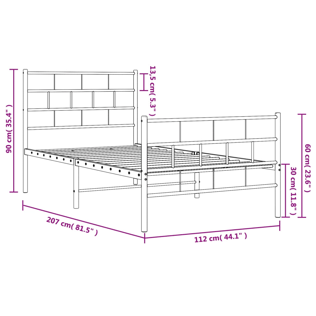 Giroletto con Testiera e Pediera-Struttura Letto Metallo Nero 107x203 cm 706889
