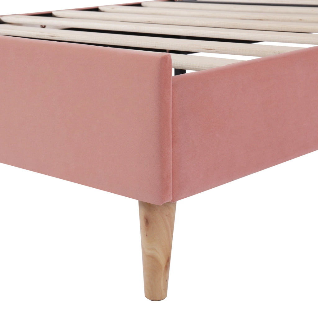 Letto imbottito 90x200 cm con rete a doghe regolabile e testiera in velluto rosa