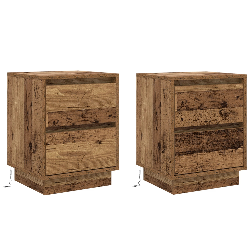 Comodini con Luci LED 2 pz Vecchio Legno 39x34.5x50 cm