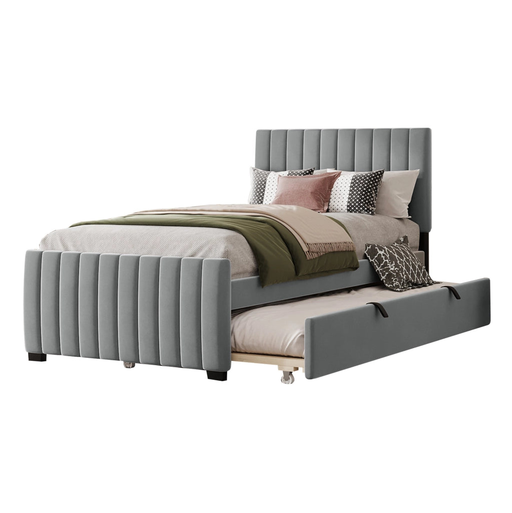 Letto imbottito 90x190 cm con letto estraibile in velluto grigio