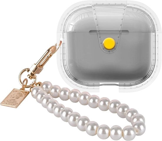 Hoes trasparente duraturo per AirPods 4a generazione con maniglia a forma di perla, progetto resistente allo shock e resistente ai graffi, compatibile con MagSafe e funzione anti-slip.