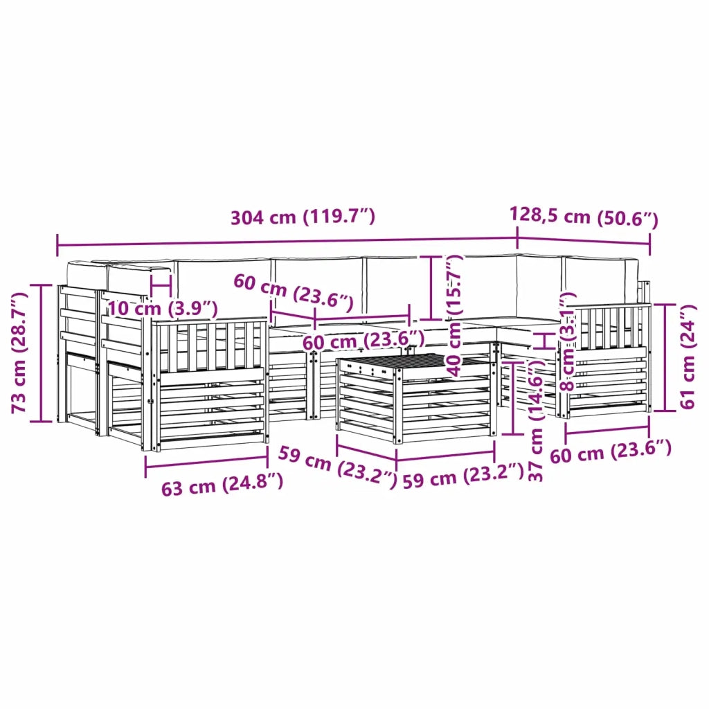 Set di divani da esterno con cuscino 8 pcs Naturale e Crema 3374520