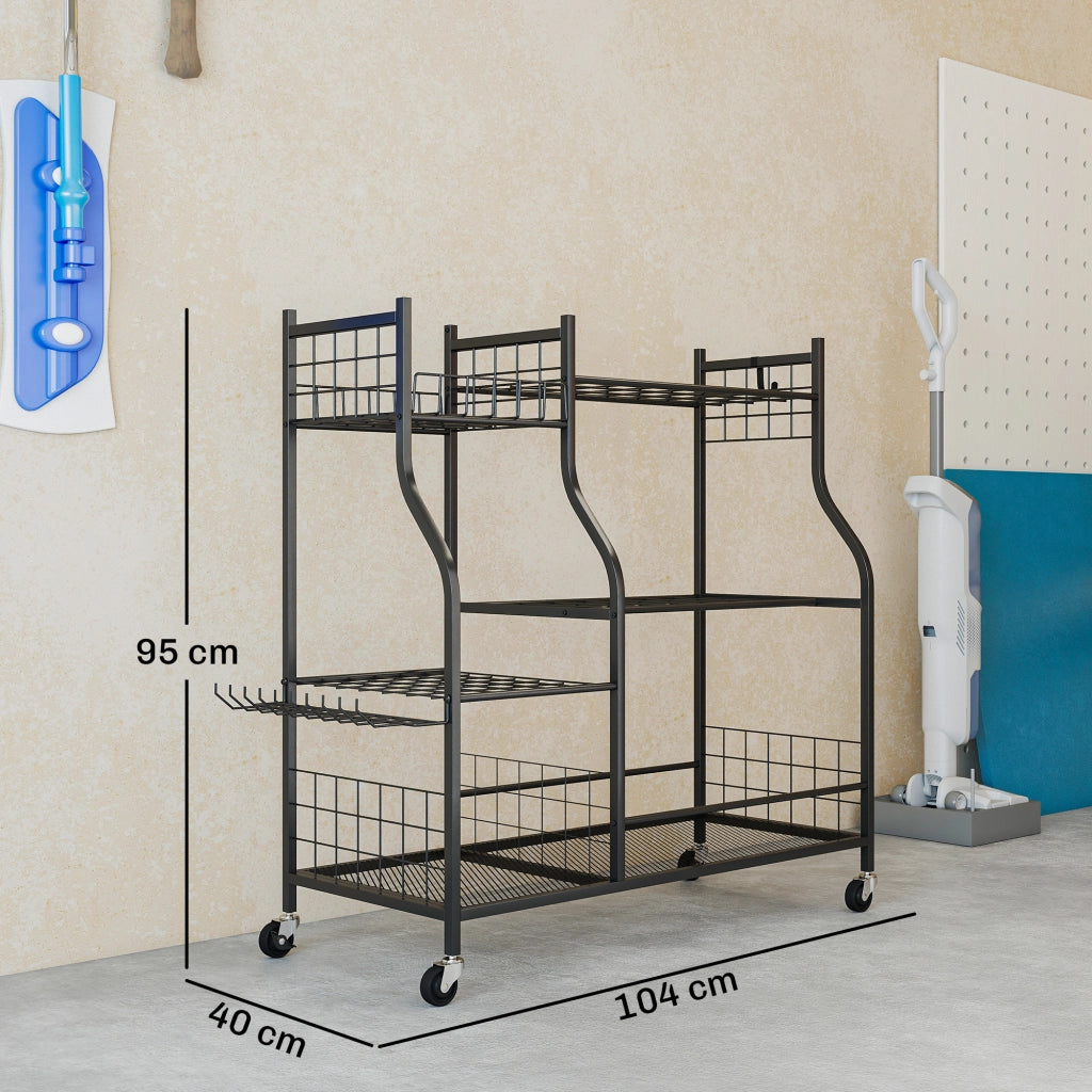 Organizzatore Attrezzi da Giardino 3 Livelli ¨C zephmum ¨C Nero 104x40x95cm