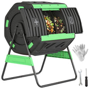 Compostiera Domestica 200L a Doppia Camera con 8 Prese D'Aria, in PP e Metallo, 94x67x98 cm, Verde e Nero