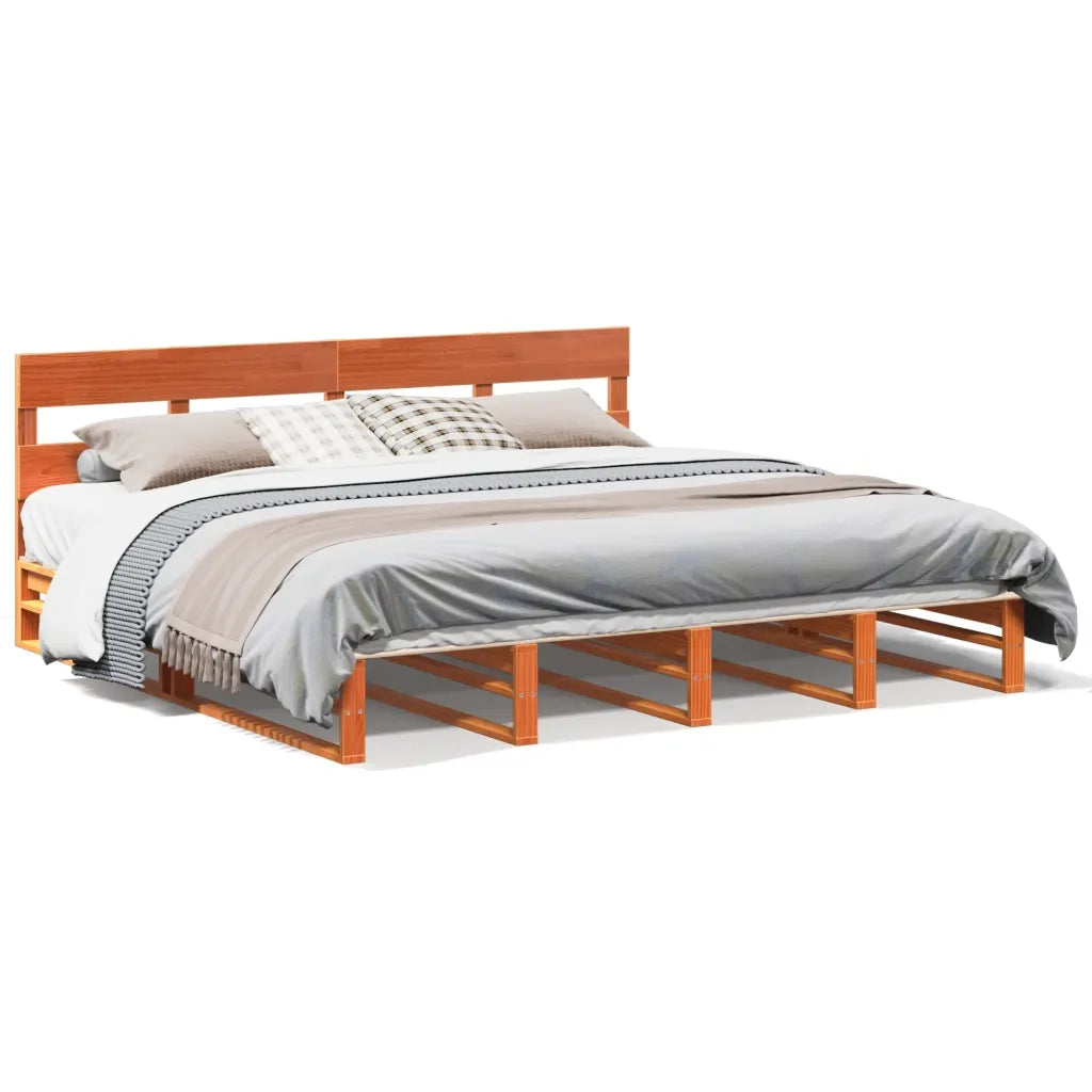 Letto senza Materasso-Struttura Letto Marrone Cera 200x200 cm in Legno di Pino 225983