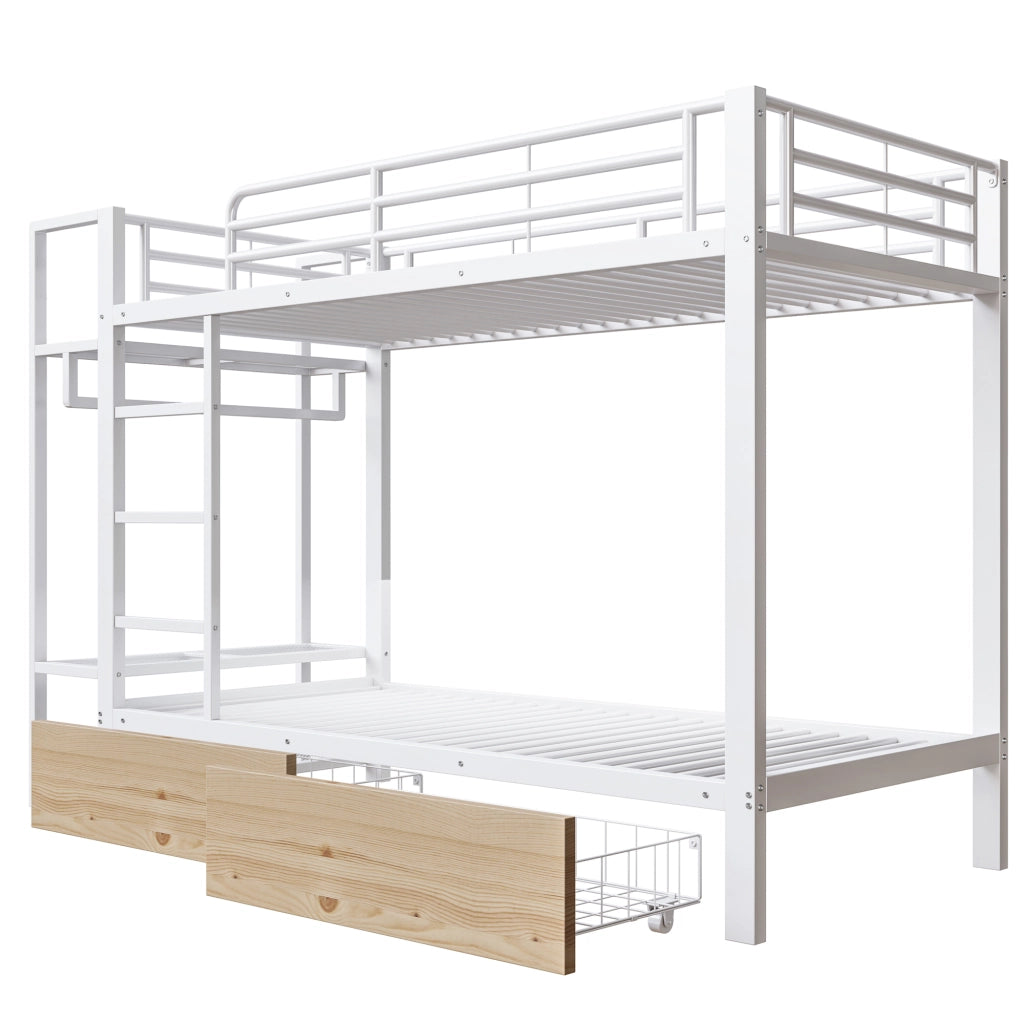 Letto a Castello con LED e Cassetti ¨C MINIMAL ¨C Bianco, 90x200, Metallo