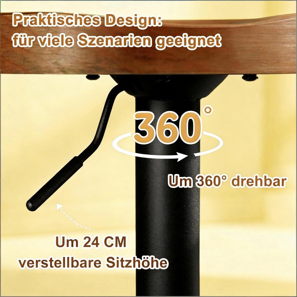 Sgabello da bar girevole regolabile in altezza con seduta ergonomica stabile in legno massello e metallo marrone