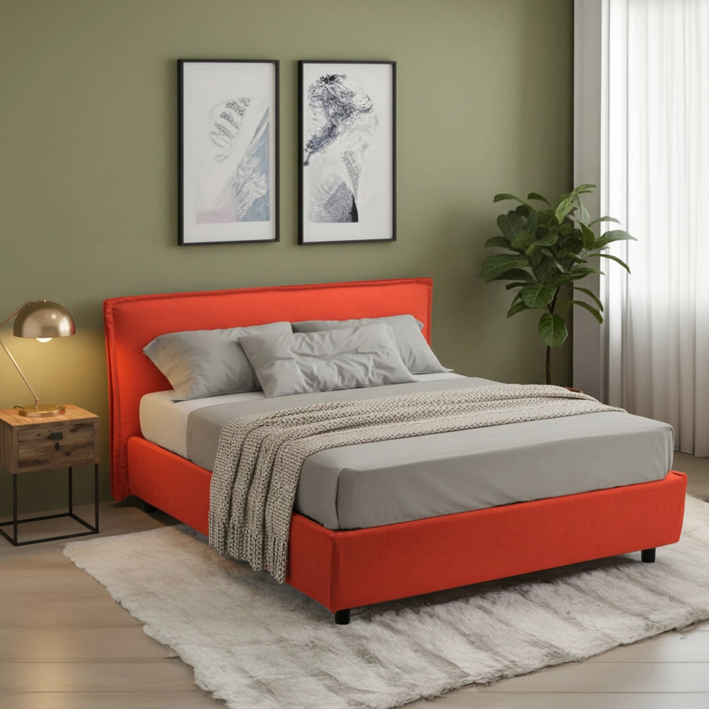 Bronte, Letto Alla Francese Sfoderabile Made in Italy, Arancione
