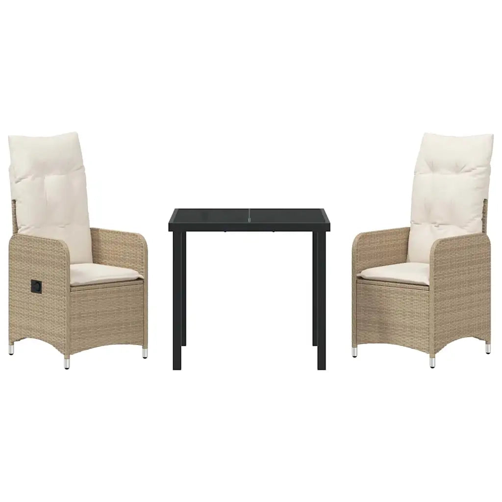 Set da Pranzo per Giardino con cuscino 3 pcs Beige polyrattan
