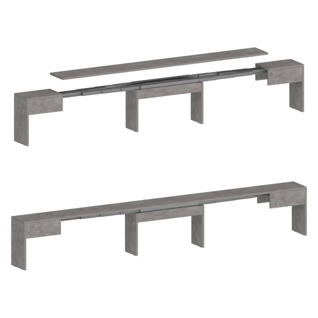 Panca Quedan, Set di 2 sedute per tavolo da pranzo, Panche allungabili, 290x25h45 cm, Grigio