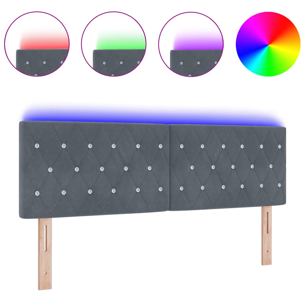 Testiera LED con Bottoni di Cristallo Grigio Scuro 72 cm Velluto
