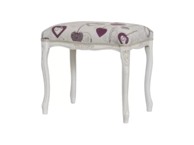 Pouff imbottito tessuto cuori legno shabby bianco 43x33x43 - Mobili 2G
