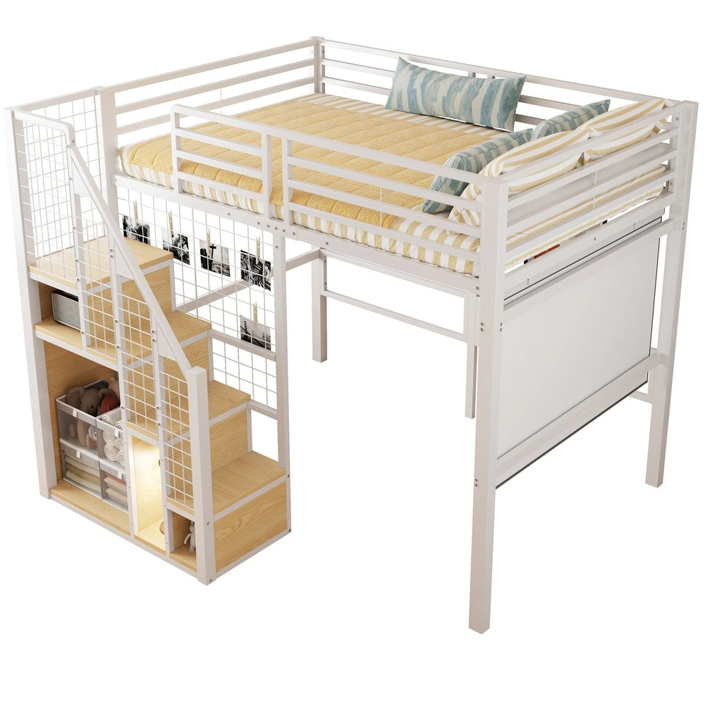 Letto a Soppalco con Scala ¨C Xylo ¨C Metallo Bianco 140x200