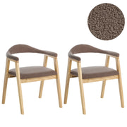 Set di 2 sedie da pranzo marrone chiaro con seduta imbottita schienale in bouclé tortora poliestere struttura in legno di gomma stile retrò per sala da pranzo
