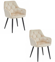 Sedie da pranzo Valora LUKK - Velluto beige con gambe nere x2