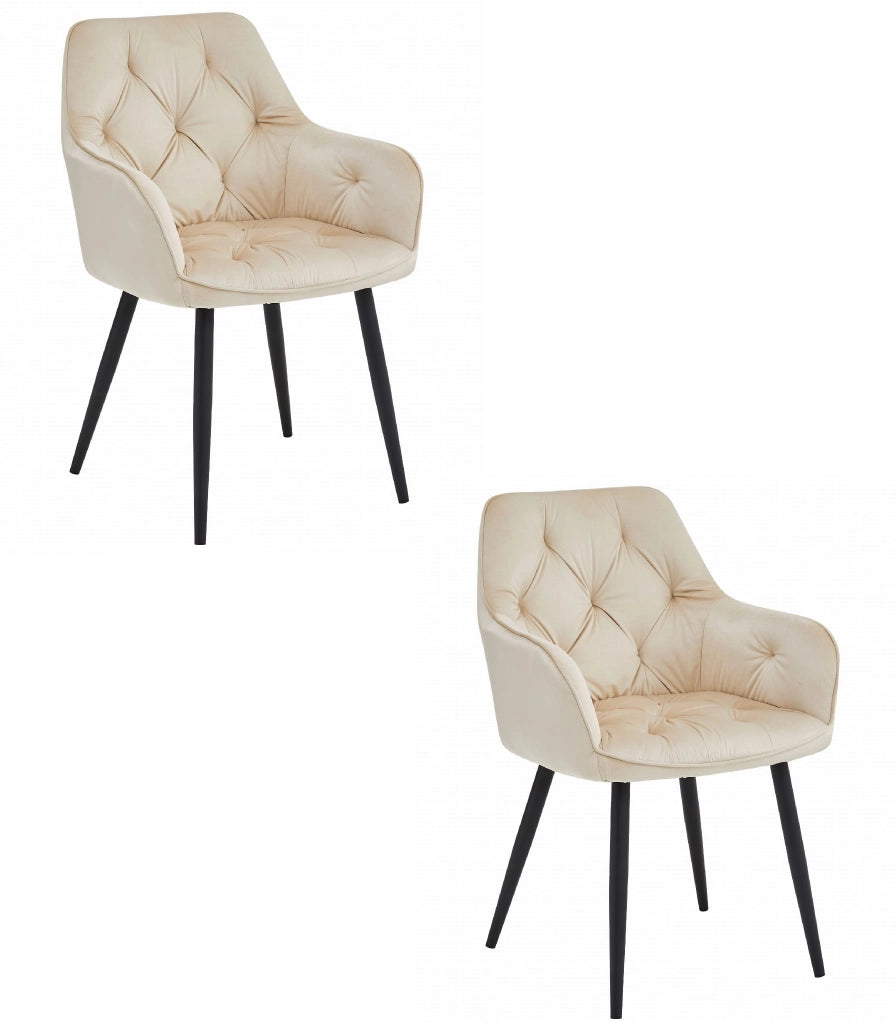 Sedie da pranzo Valora LUKK - Velluto beige con gambe nere x2