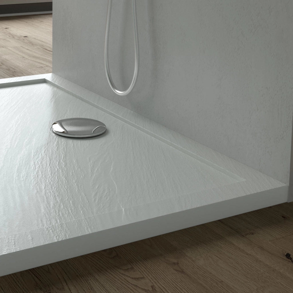 Piatto Doccia Slim 90x120x4 cm Rettangolare Acrilico Bordato Bianco Effetto Pietra mod. Flower