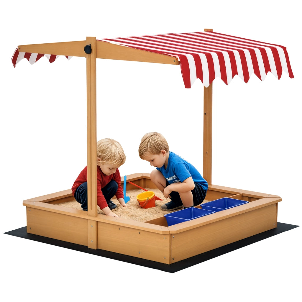 Sandbox per bambini con copertura regolabile in altezza ¨C zephmum ¨C 107.5x107.5 cm in legno
