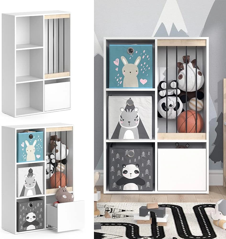 Libreria bambini Luigi, Bianco, 29.2 x 107.8 cm, combinabile per riporre giocattoli e libri