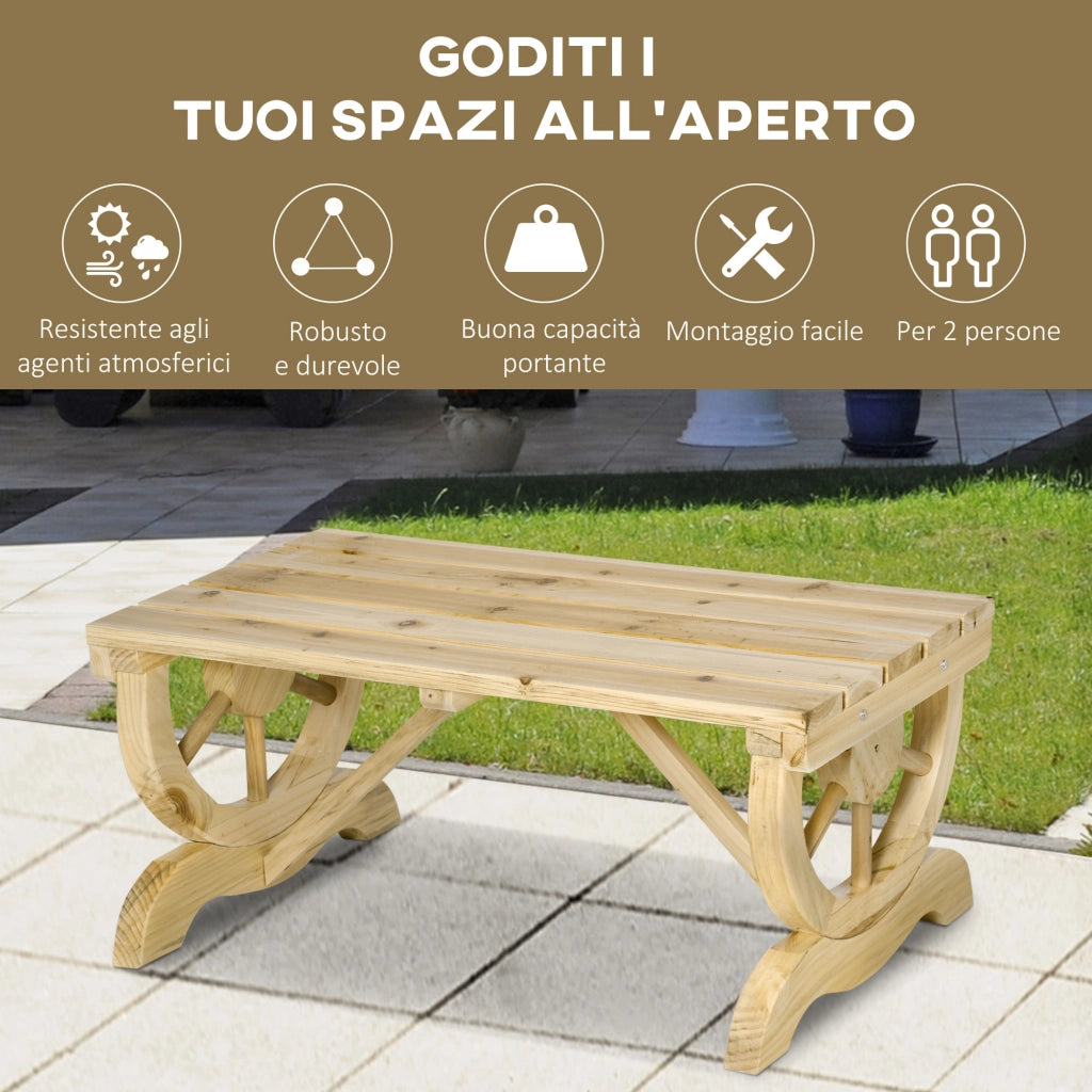 Panchina da Giardino 2 Posti in Legno con Gambe a Ruota di Carro ¨C zephmum ¨C Legno 98x50x39.5 cm