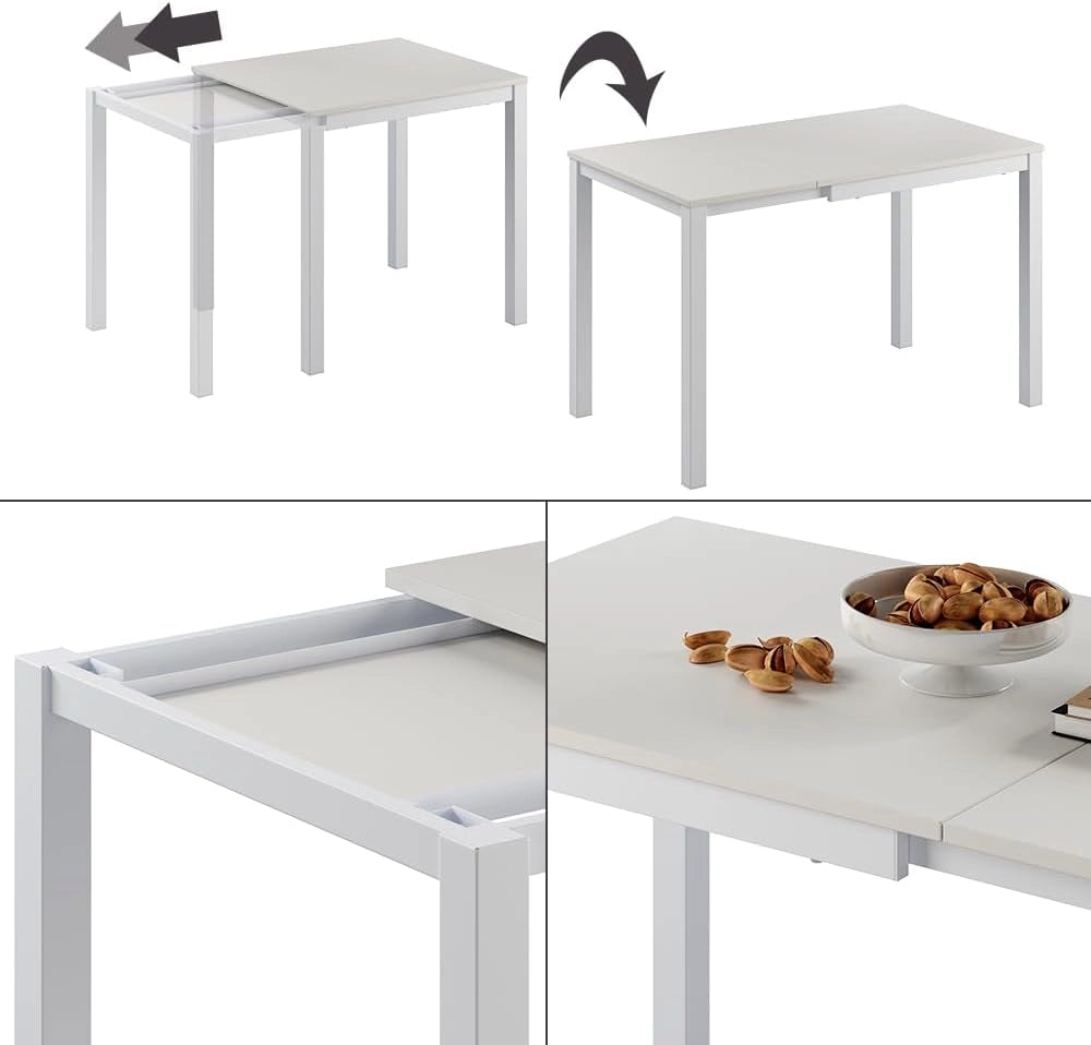 Tavolo da pranzo Granny, Bianco, 120 x 70 cm Estensibile, con funzione di estensione per lunghezze del tavolo variabili