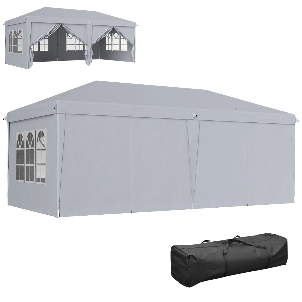 Tonnelle 6x3x2,7 m ¨C zephmum ¨C Grigio chiaro con 4 pareti laterali amovibili e 4 finestre