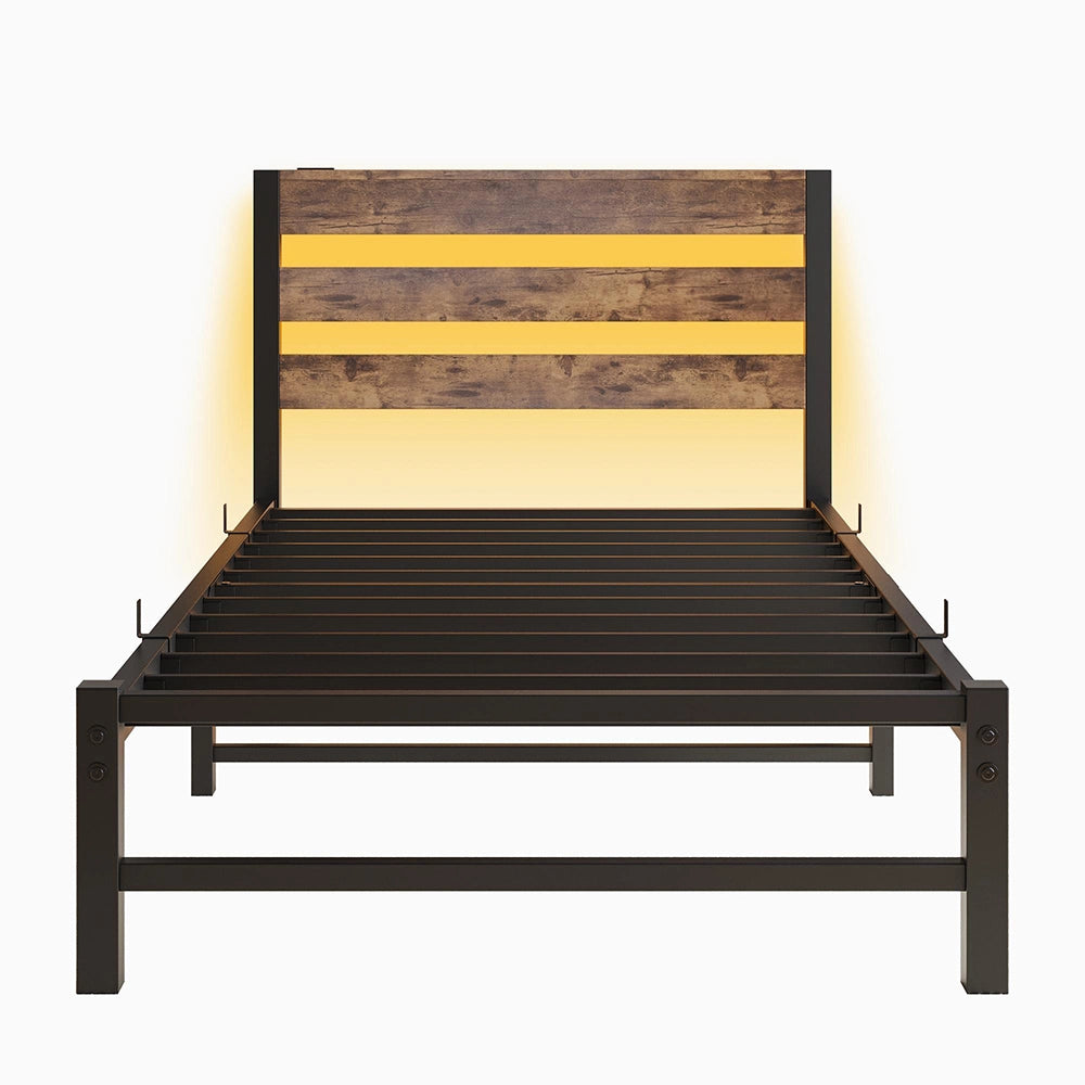 Letto 90x200cm LED - Xylo - USB struttura metallo spazio ripiano