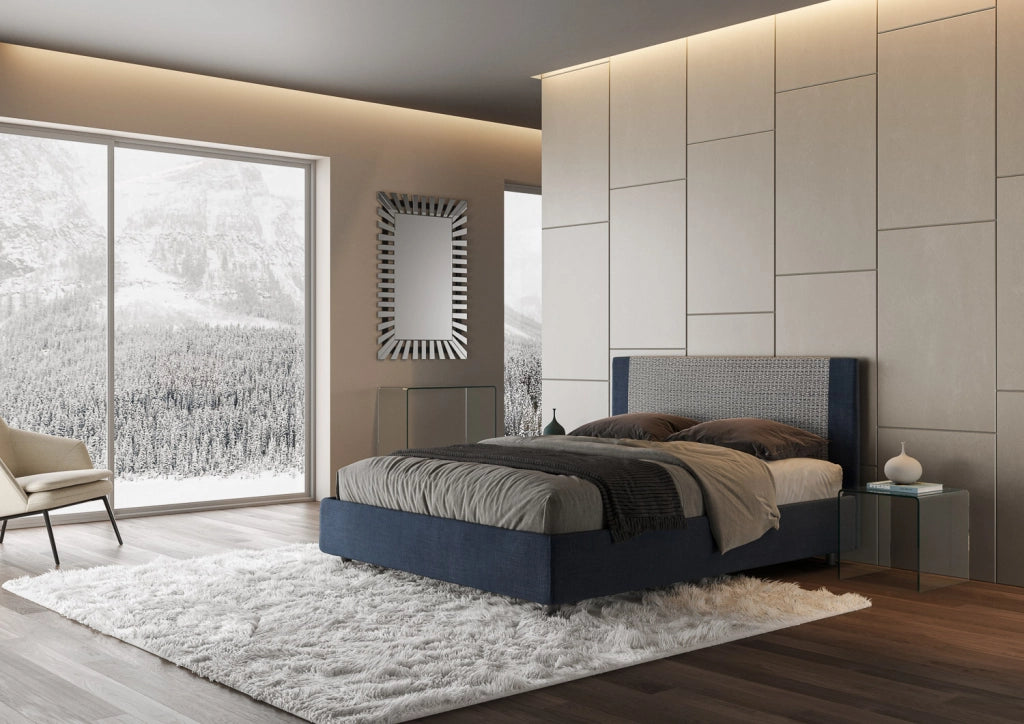 Letto Matrimoniale 160x200 cm con Rete e Contenitore con Testata e Alzata Comoda Imbottito in Tessuto Labirinto Rosal