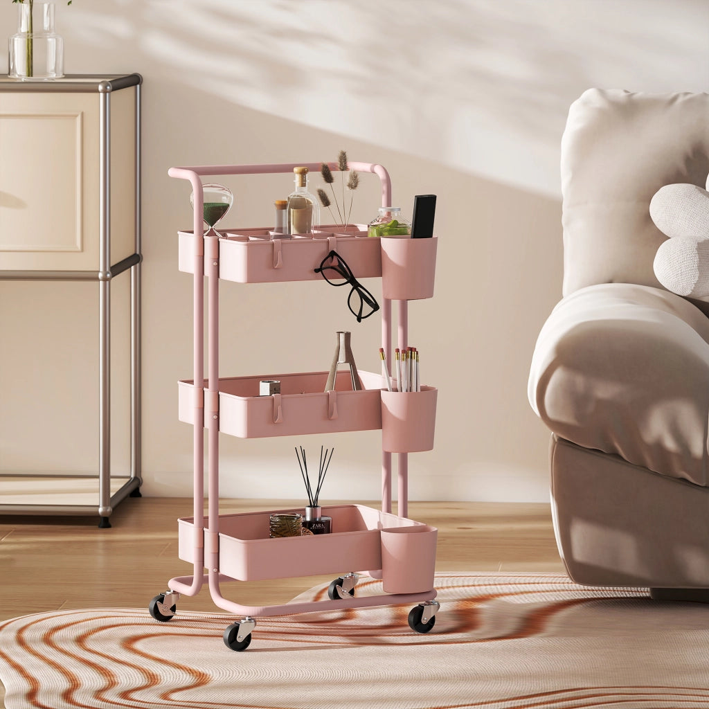 Carrello Multiuso con Cassetti e Ganchi ¨C zephmum ¨C Rosa 42x38x86,5 cm