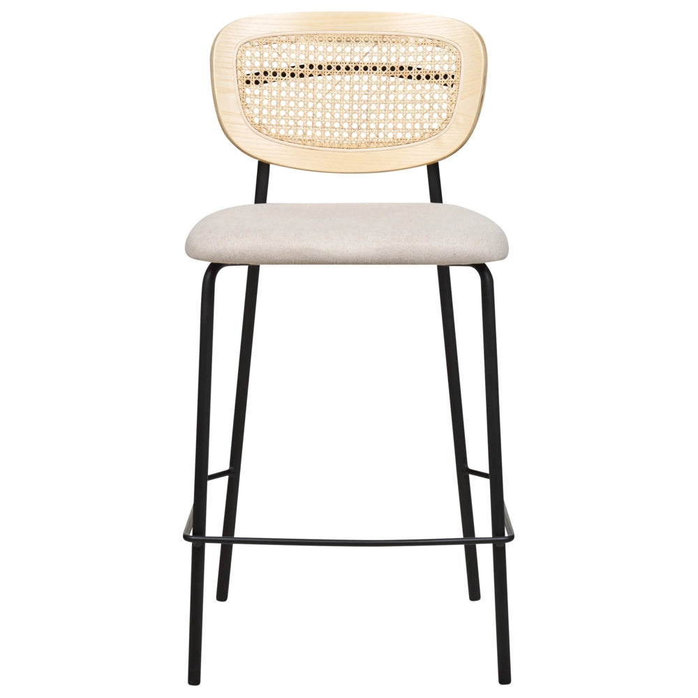 Set di 2 sedie da bar Rivestimento in tessuto beige chiaro Gambe in metallo nero Sgabelli senza braccioli Schienale curvo Sala da pranzo moderna Cucina