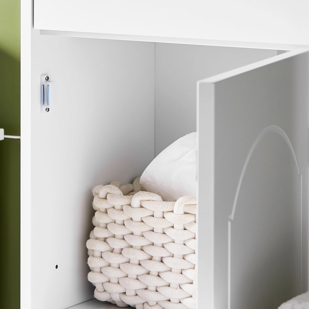 SoBuy Mobiletto Bagno Salvaspazio – Mobiletto Bagno Stretto con Cassetti e Ripiani Regolabili, Cassettiera nel legno, Resistente all'Umidità, Bianco, 42x30x93cm, BZR207-W