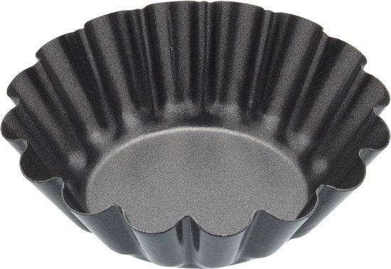 Mini tartelette con superficie geribbelta in acciaio inox nero - forma flan - 67 x 67 x 2 cm