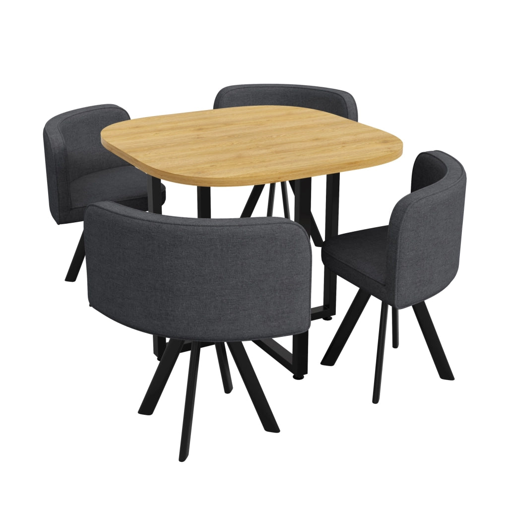 Set da pranzo composto da 4 sedie in lino e un tavolo (85 x 85 cm) con finitura effetto legno, color grigio