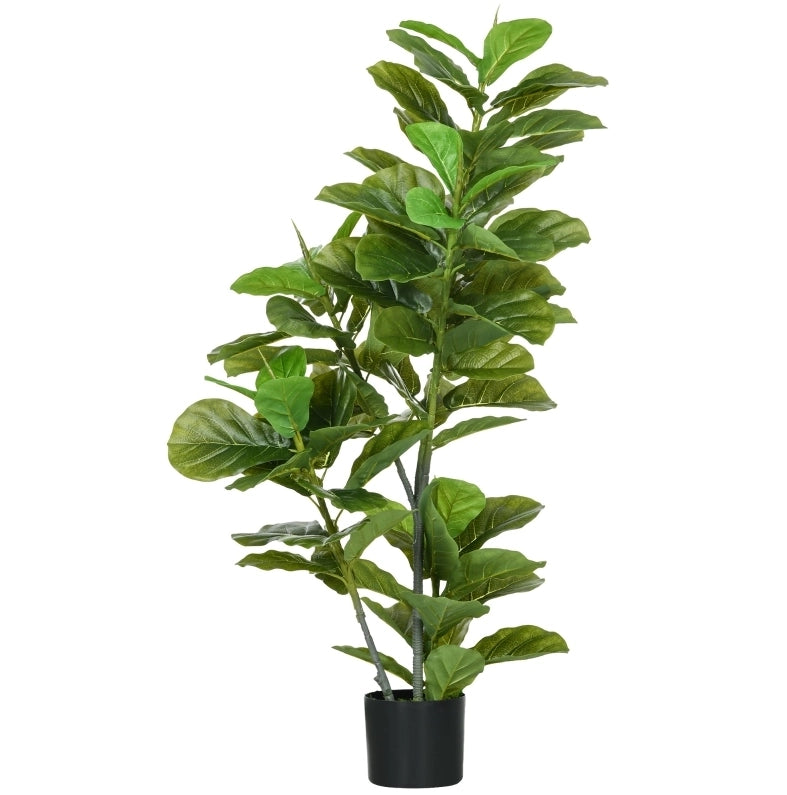 Pianta Artificiale di Ficus 110 cm con 90 Foglie e Vaso in Cemento per Interni