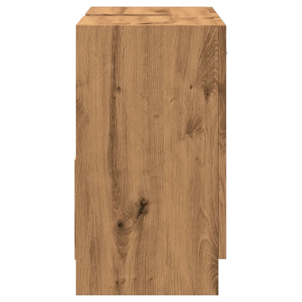 Mobile lavabo moderno con vano contenitore 63 x 30 x 54 cm linee pulite finitura in rovere ingegnerizzato realizzato artigianalmente 02_0051187