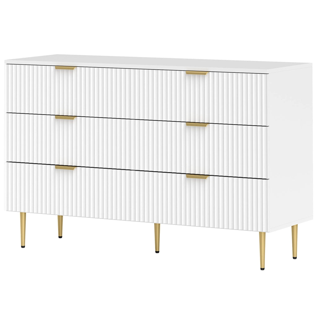 Cassettiera 6 cassetti ¨C Xylo ¨C bianco con maniglie dorate, 120x40x76,5 cm